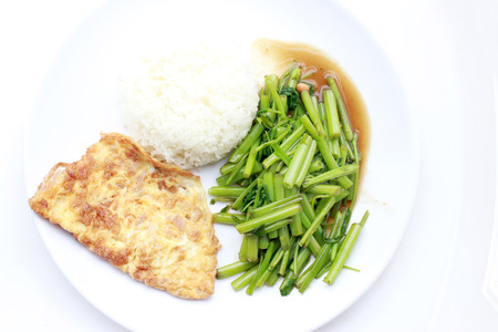 Stir-Fried Chinese Morning Glory, Water Spinach, Tumis Kangkung, stir fried morning glory .phad puk boong fri dang. thai food.の写真素材