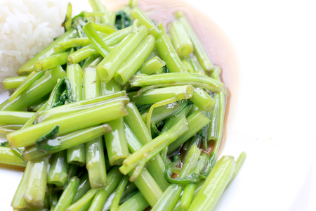 Stir-Fried Chinese Morning Glory, Water Spinach, Tumis Kangkung, stir fried morning glory .phad puk boong fri dang. thai food.の写真素材