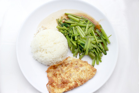 Stir-Fried Chinese Morning Glory, Water Spinach, Tumis Kangkung, stir fried morning glory .phad puk boong fri dang. thai food.の写真素材