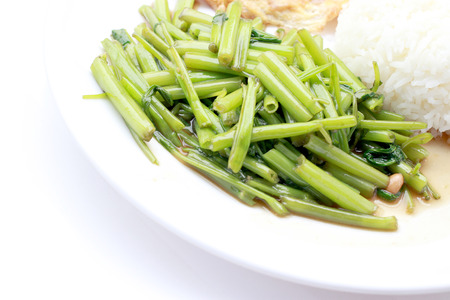 Stir-Fried Chinese Morning Glory, Water Spinach, Tumis Kangkung, stir fried morning glory .phad puk boong fri dang. thai food.の写真素材