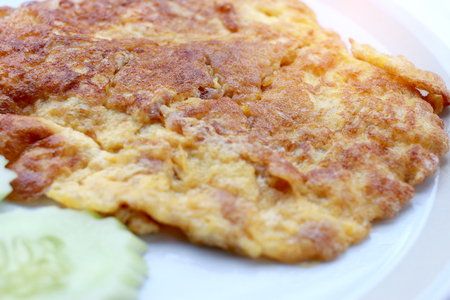 Traditional Thai omelet,simple but delicious. Thai people knows it well. The plain omelet is so good, Vegetarian Food, Healthy food, Thai Cuisine.の写真素材