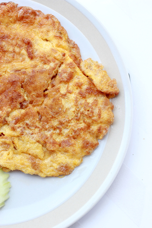 Traditional Thai omelet,simple but delicious. Thai people knows it well. The plain omelet is so good, Vegetarian Food, Healthy food, Thai Cuisine.の写真素材