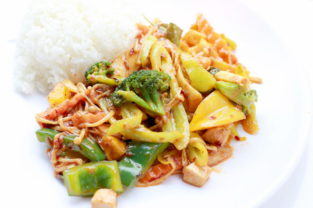 Stir Fried mixed vegetables with Roasted Chili Paste, Vegetarian Food, Healthy Food. Thai cuisine.の写真素材