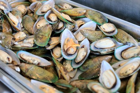 Moules Marinieres - Mussels cooked with white wine sauce. Luxury restaurant menu photo, mediterranean cuisine, seafood meal conceptの写真素材