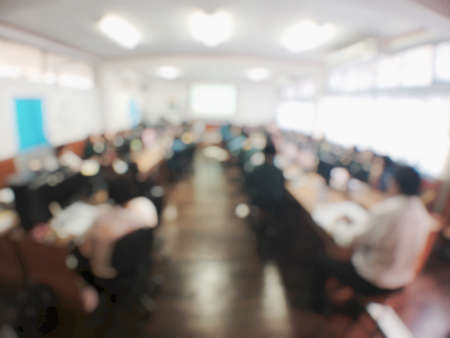 Education concept, blurred image of the student learning technology and workshop using computer...