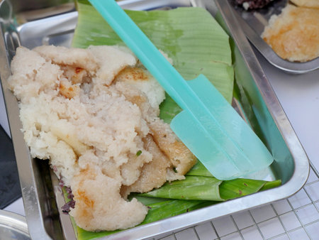 Sticky rice grill or grill sticky rice, with egg paste. A street food Thai style.の写真素材