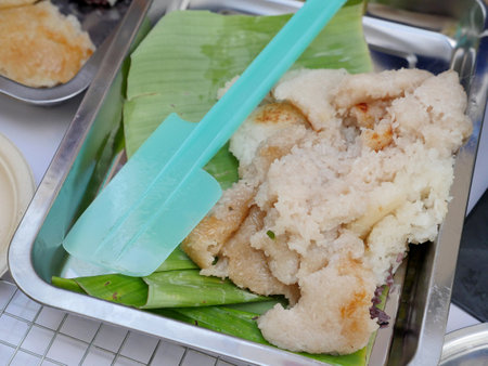 Sticky rice grill or grill sticky rice, with egg paste. A street food Thai style.の写真素材