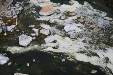 Algae in Hot Springs and fog in Chae Son National Park, Lampang, Thailand, Natural Mineral Water.の写真素材