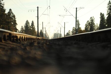 rails of the railroad in macro