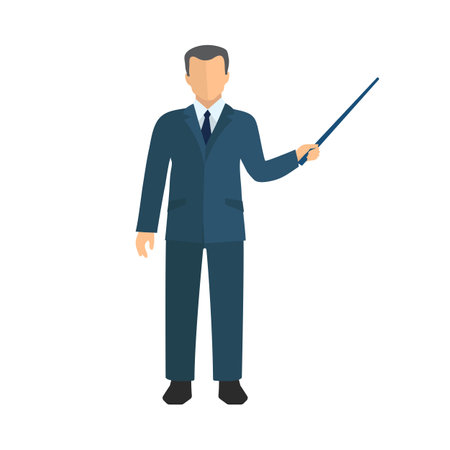 Businessman in a suit and tie with a pointer. Vector illustrationのイラスト素材