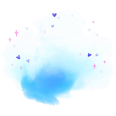 Blue watercolor background with hearts and stars. Vector illustration for your design.のイラスト素材