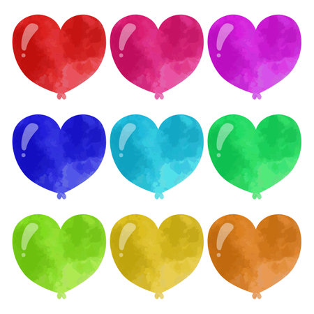 Watercolor heart shape balloons set on white background. Vector illustration.のイラスト素材