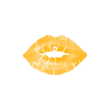 Beautiful yellow lips on a white background. Vector illustration of a kiss.のイラスト素材