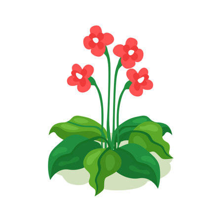 Pink flowers with green leaves vector Illustration isolated on a white background.のイラスト素材