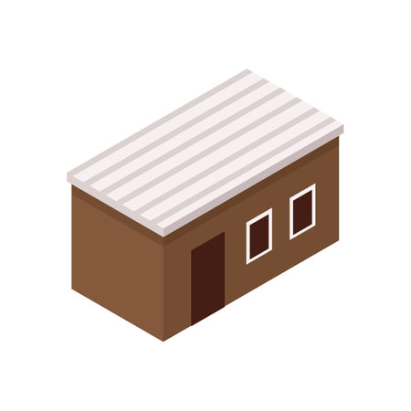 Isometric brown wooden house isolated on white background. Vector illustration.のイラスト素材