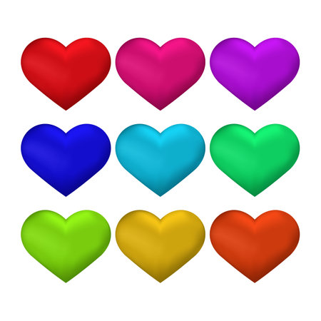 Set of multicolored hearts on a white background. Vector illustration.のイラスト素材