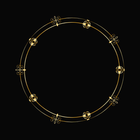 Golden frame with clover. Vector illustration on a black background.のイラスト素材