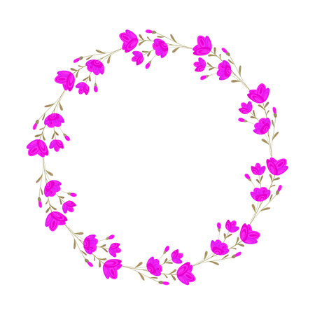 Round frame with pink flowers. Floral wreath. Vector illustration.のイラスト素材