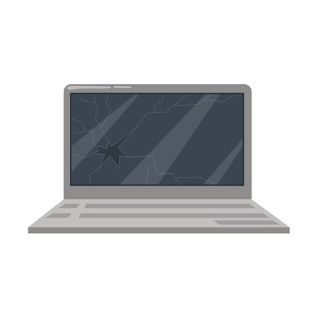 Broken laptop icon. Flat illustration of broken laptop vector icon for webのイラスト素材