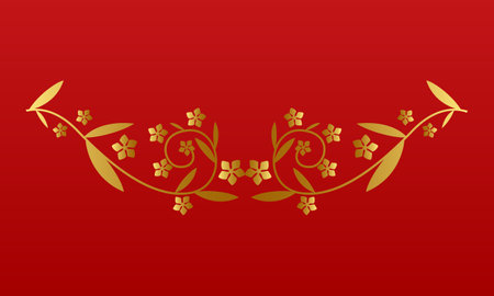 golden floral ornament on a red background, vector illustration, epsのイラスト素材