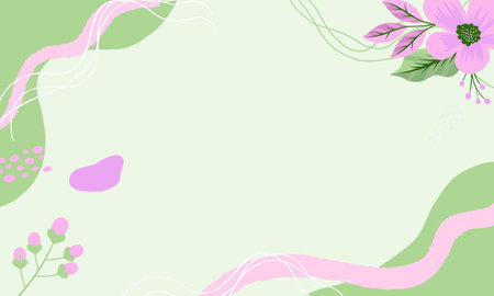 Abstract floral background with pink flowers and green leaves. Vector illustration.