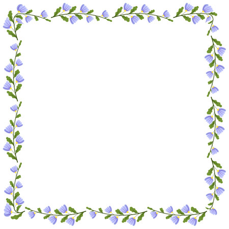 Frame with blue bellflowers on white background. Vector illustration.のイラスト素材