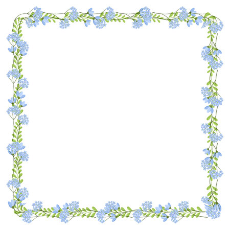 Frame with blue flowers on a white background. Place for text.のイラスト素材