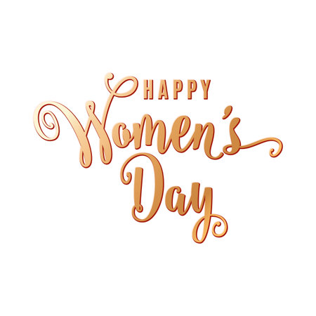 Happy Women's Day hand drawn lettering isolated on white background. Vector illustration.のイラスト素材