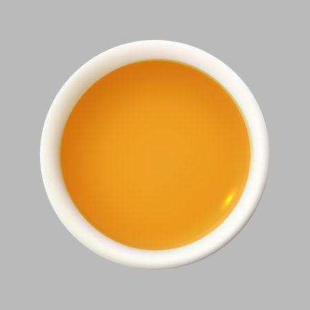 Orange juice in a white bowl on a gray background. Vector illustrationのイラスト素材