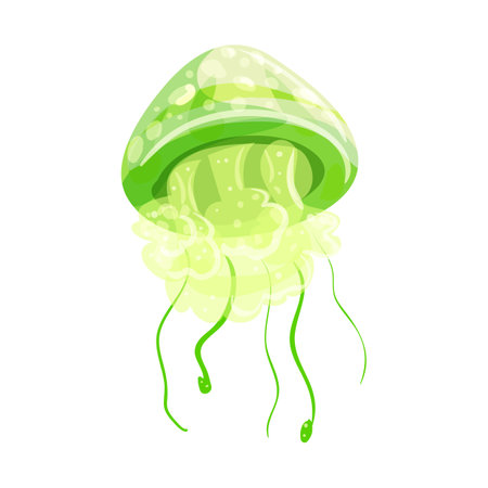Green jellyfish isolated on white background. Cartoon style vector illustration.のイラスト素材