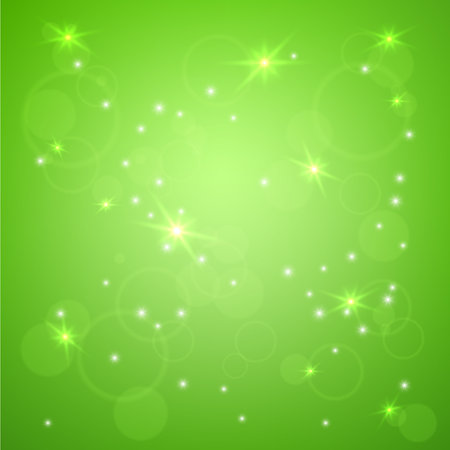 Abstract green background with stars and sparkles. Vector Illustration.のイラスト素材
