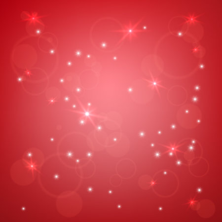 Abstract red background with bokeh lights and stars. Vector illustration.のイラスト素材
