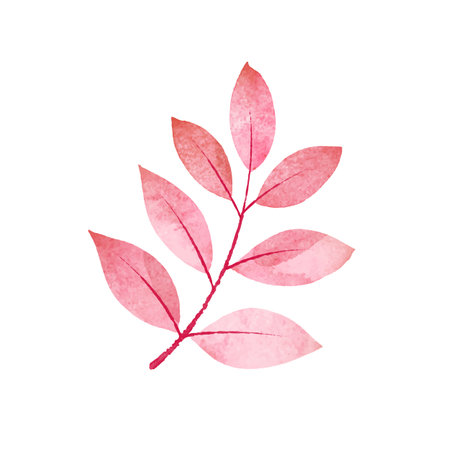 Watercolor branch with pink leaves isolated on white background. Vector illustration.のイラスト素材