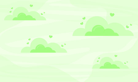 Seamless pattern with green clouds and hearts. Vector illustration.