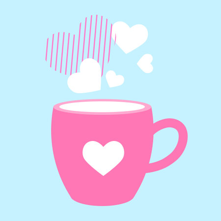 Cup of coffee with hearts on blue background. Vector illustration.のイラスト素材