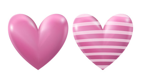 Two pink hearts with stripes isolated on white background. Vector illustration.のイラスト素材
