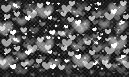 White hearts love confettis. Valentine's day falling rain background. Falling stitched paper hearts confetti on transparent background. Elegant vector illustration.のイラスト素材