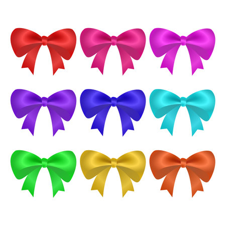 Set of colorful bows isolated on a white background. Vector illustration.のイラスト素材