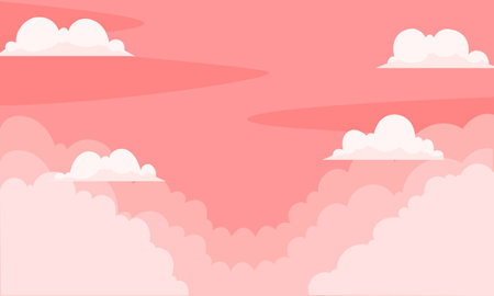 Pink sky with clouds. Vector illustration of a sky with clouds.のイラスト素材