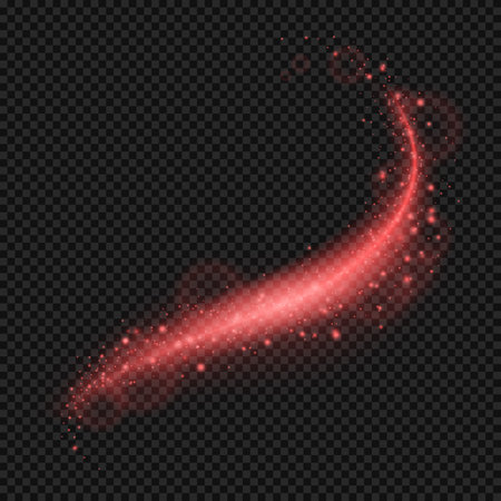 Red light trail effect on a dark transparent background. Vector illustration.のイラスト素材