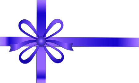 Illustration of a blue bow with a ribbon on a white backgroundのイラスト素材