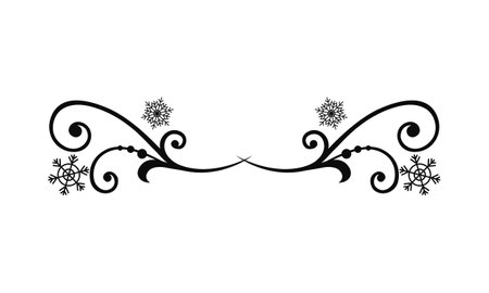 Vector illustration of black swirls with snowflakes on white backgroundのイラスト素材