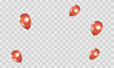 Red balloons isolated on transparent background. Realistic 3d vector illustration.のイラスト素材