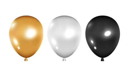 Set of realistic black, white and gold balloons. Vector illustration.のイラスト素材