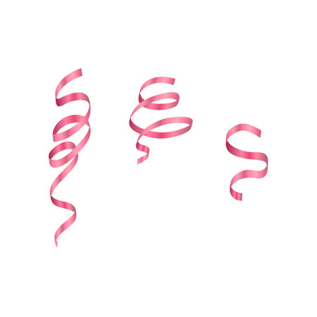 Curly pink ribbons isolated on white background. Vector illustration.のイラスト素材