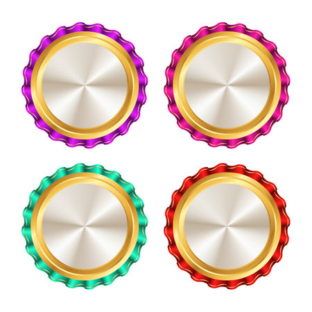 Vector set of gold, silver and bronze badges with ribbons.のイラスト素材