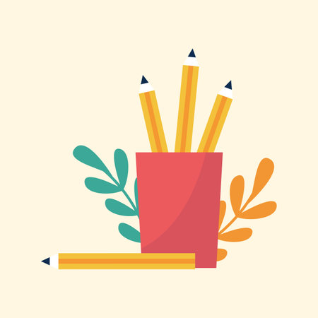 Pencils in a cup. Flat design, vector illustration.のイラスト素材