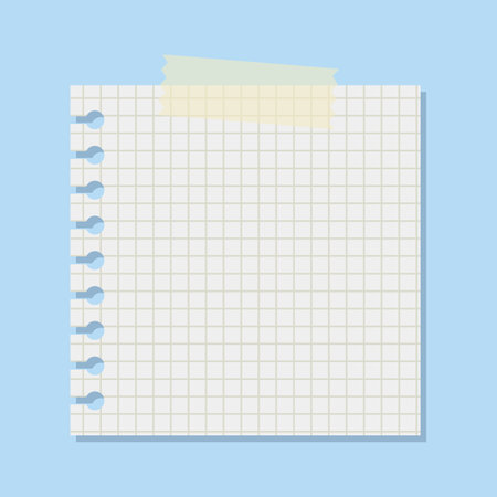 Notebook paper with sticky note on blue background. Vector illustration.のイラスト素材