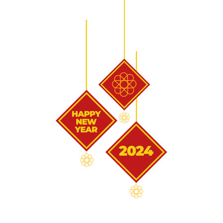 Happy Chinese New Year 2020 greeting card with hanging lanterns. Vector illustration.のイラスト素材