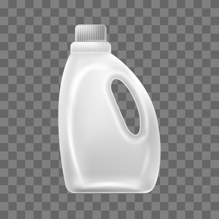 Realistic plastic bottle for liquid laundry detergent. Vector illustration on transparent background.のイラスト素材